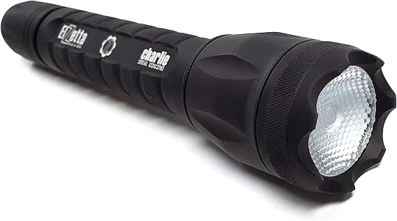Elzetta Charlie C-343: 3Cell Flashlight with Crenellated Bezel Ring, High Output AVS Head, Flood Optic, and High/Low Tailcap (6000K)
