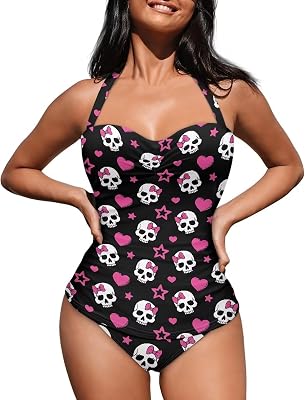 JEOCODY Women Sexy Tummy Control One Piece Swimsuits Halter Push Up Bathing Suits
