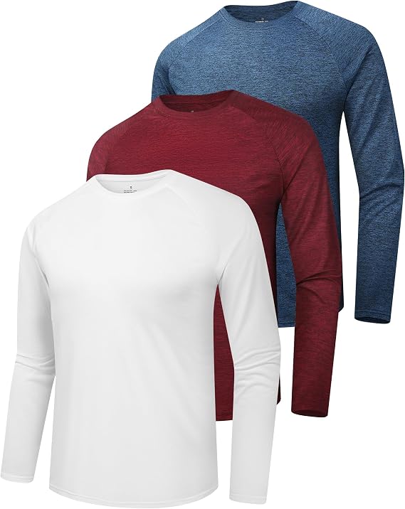 clothin 3 Pack Long Sleeve Shirts for Men/Mens Workout T-Shirts Moisture Wicking Lightweight