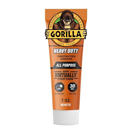 Gorilla Heavy Duty Construction Adhesive, White, 7 oz Squeeze Tube