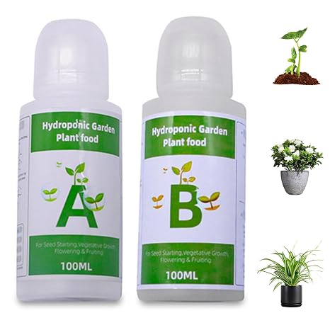 Hydroponic Plant Food, 2 Bottles Hydroponic Nutrients 20-23g/ Bottle Plant Food A and B for Indoor Plants, Vegetables, Fruits and Flowers, Hydroponics Nutrients
