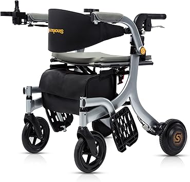 4 in 1 Electric rollator - Versatile Mobility Aid with Seat, Lightweight Foldable Transport Wheelchair & Drive Walker for Seniors, Aluminum Alloy Hertz Silver (ER-X3+ Memory Foam)
