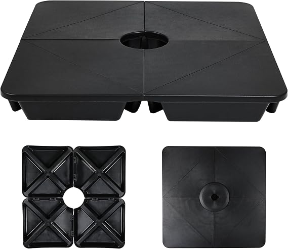 BPS 4-Piece 230 lbs Outdoor Umbrella Base Patio Offset Cantilever Umbrella Stand Square Plate Set Filled with Water or Sand for Garden, Backyard,
