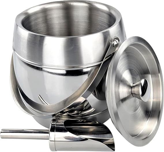 Metal Ice Bucket with Lid and Scoop for Parties- Insulated Stainless Steel Ice Bucket for Champagne, Wedding Gifts for the Couple, Housewarming Gifts, Premium Barware