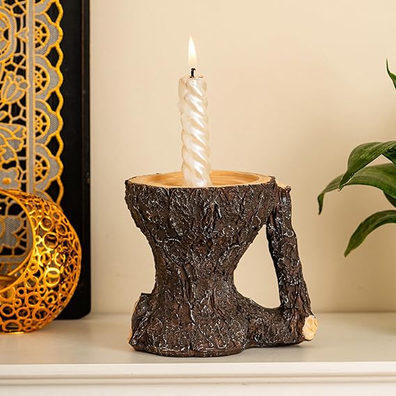 Resin Tree Stump Candlesticks,Tree Bark Patterns Tealight Candle Holder for Home Decor, Dining Table, Living Room, Coffee, Table Centerpiece