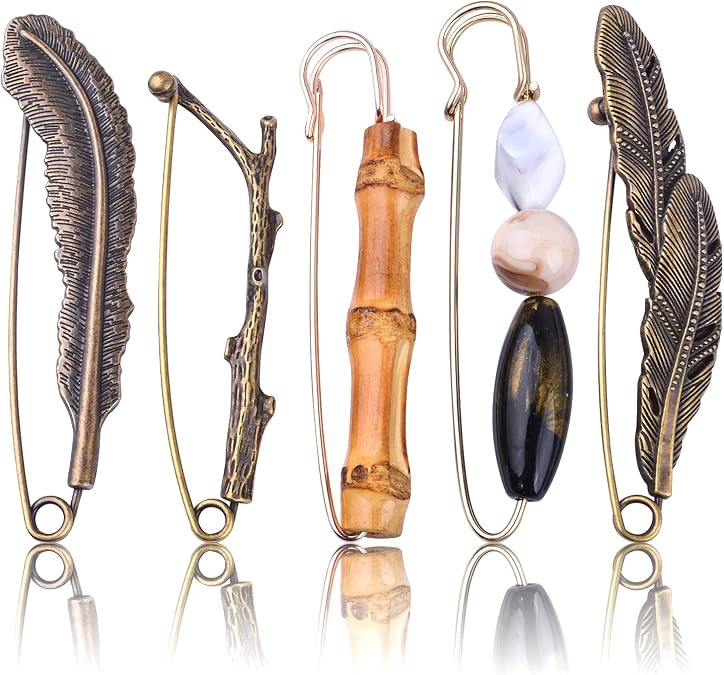 5pcs Vintage Chic Brooch Extra Large Safety Pins Heavy Duty Safety Pins Accessories for Women Men Clothing Sweaters Shawls Collars Scarf Blankets Crafts, 5 Styles