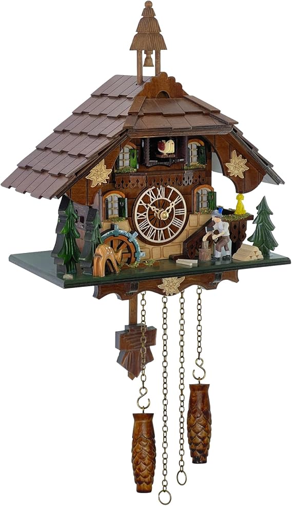 Cuckoo Clock Wall Art, 12 Melodies, Volume Control, Night Mode, Germany Style Black Forest Retro Handcrafted Wooden Chalet, Traditional Rustic Home Decor, Gift for Family (10.5" x 23")