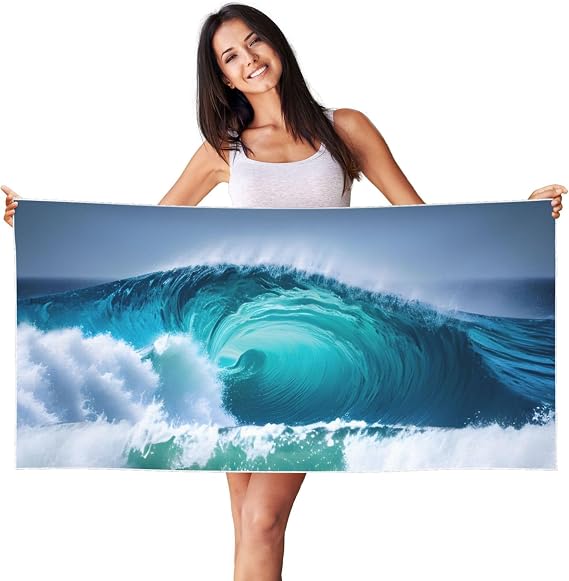 Ocean Wave Print Quick Dry Bath Towels for Soft Sand Free Beach Towels Summer Essentials Travel