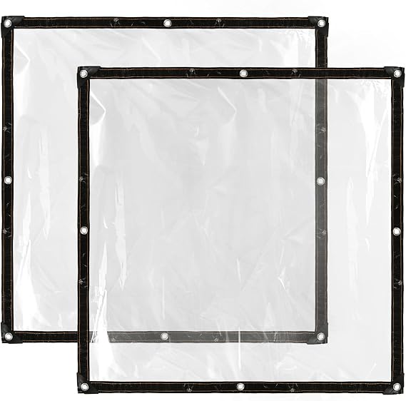 Cosmos 2 Pcs Clear Tarp Cover Heavy Duty Transparent Plastic Tarpaulin Rain Tarp with Grommets for Garden Greenhouse Plant Cover Balcony Patio Outdoor Camping, Waterproof & Tear Resistant, 39 x 39 in