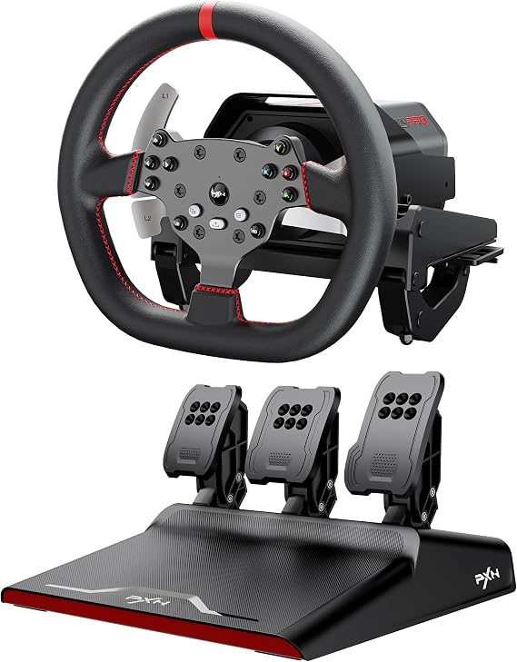 PXN V10 PRO Direct Drive Racing Wheel & Pedals – 3.2Nm Force Feedback, 10.6'', 4 Paddle Shifters, Hall Effect 3-Pedal Set - Gaming Steering Wheel for Xbox Series X|S, Xbox One, PS4 & PC