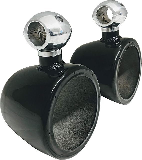 Krypt Towers 5.25 Motorcycle Crash Bar Speaker Pods, Clamp On Highway Engine Guard Audio Can Installation, Integrates with Stereo Systems, Dimensions: 6" Diameter x 5" Depth x 6.5" (Black)