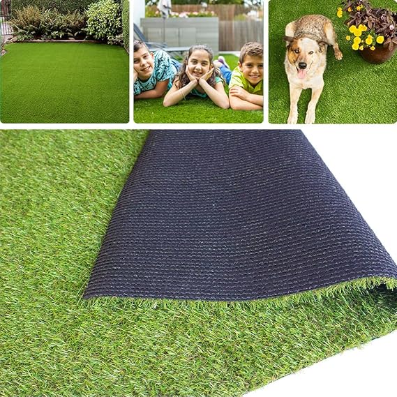 Artificial Grass Rug 0.8 Inch Pile Height 2FTX2FT Indoor Outdoor Rug Fake Grass Carpet with Drainage Holes Green Synthetic Grass Turf Mat Turf Grass for Patio Deck Balcony Landscape Lawn