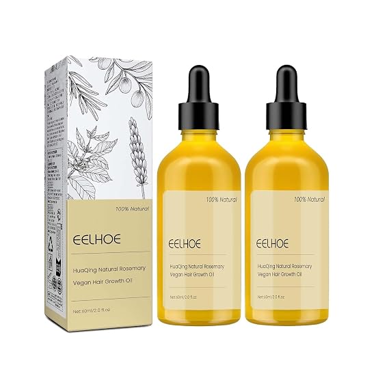 2 Pcs Natural Hair Growth Oil, EELHOE Organic Rosemary Oil for Dry Damaged and Thin Hair.