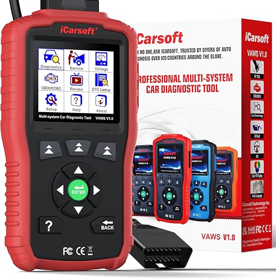 iCarsoft VAWS V1.0 OBD2 Scanner Full Systems Diagnostic Tool for VW/Audi/Skoda, Vehicle Code Reader with Oil Reset/SAS Reset, Automotive OBD II Scanner Fault Diagnosis with Live Data Battery Test