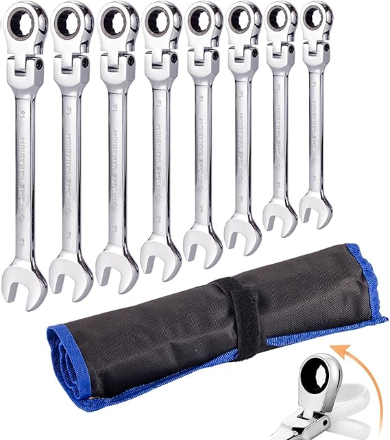 Qnkaa Flexible Ratchet Wrench Set 8pcs 9-17mm Spanner Gear Ring