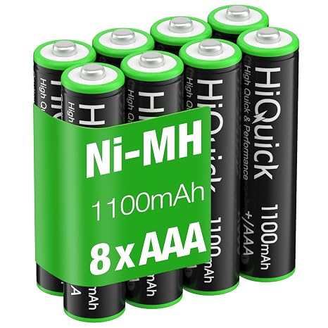 HiQuick AAA Rechargeable Batteries 8-Pack, 1100mAh, Pre-Charged NiMH, 1.2V