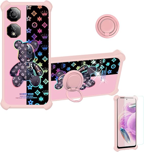 jioeuinly Case Compatible for Nubia Neo 2 5G Phone Case Cover [with Tempered Glass Screen Protector][Hard PC + Soft Silicone][Ring Support] [Colorful Reflect Light] IMDF-JXX