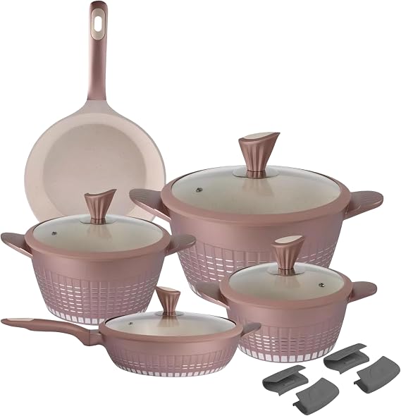 13pcs Pots and Pans Set Nonstick, Marble Ceramic Coating Induction Cookware Set, Non Stick Kitchen Cooking Set with Frying Pans, Saucepans & Utensils, PFOA & PFOS Free
