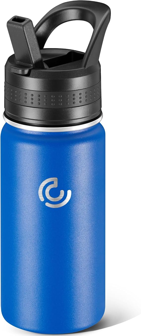 14 Oz Kids Water Bottle, Stainless Steel Water Bottle with Straws, Leak-Proof, BPA-Free, Insulated Water Bottles for School Boys & Girls|Blue