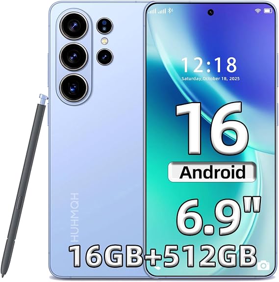 C26 Ultra Unlocked Phone,16+512GB Storage-Android 16 Phone,6.9" +120Hz HD Display Smartphone,7000mAh Long Battery Life, 108MP Camera/Dual SIM/Face Unlock/GPS 5G Phone-Blue