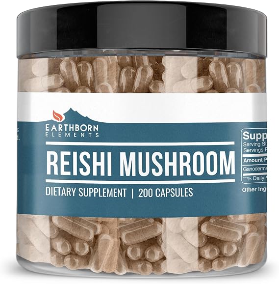 Earthborn Elements Reishi Mushroom 200 Capsules, Pure & Undiluted, No Additives