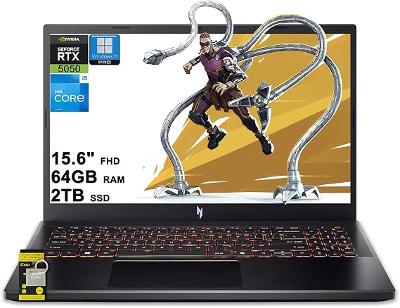 Acer Nitro V 15 Gaming Laptop 15.6" FHD IPS 165Hz Intel 8-core i5-13420H 64GB RAM 2TB SSD GeForce RTX 5050 DLSS4 (Up to 440 AI Tops) Backlit Thunderbolt Wi-Fi6 Win11Pro ICP Acc