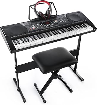 Joy 61-Key Standard Music Keyboard Kit Including USB Music Player Function, Bundle with Headphone, Stand, Stool, Power Supply JK-66M Kit
