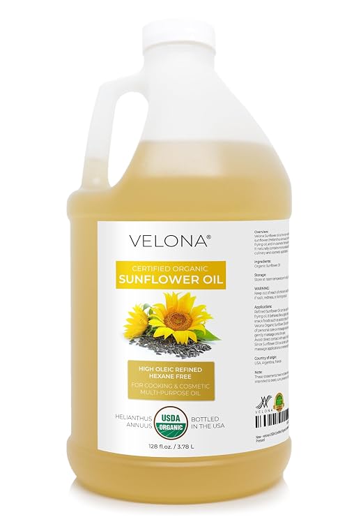 velona USDA Organic Sunflower Oil - 1 Gallon / 128 fl oz, Refined
