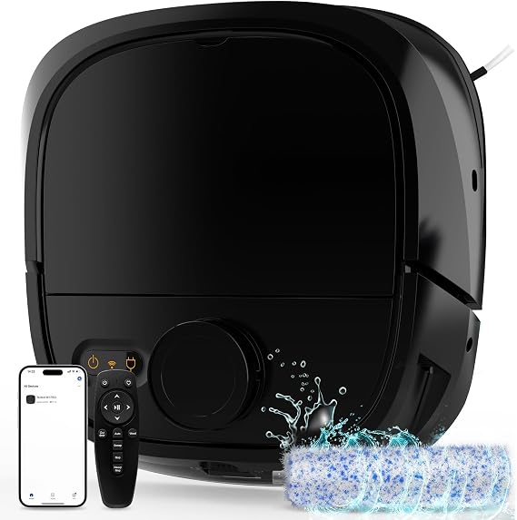 TECBOT Robot Vacuum and Mop Combo - Robotic Vacuum Cleaner for Pets Home Mapping LiDAR Navigation, 6000Pa Suction, Smart No-Go Zone, App & Voice Control, Automatic Lifting, M1 Pro Black