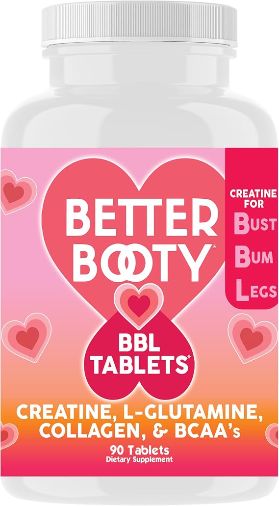 Angry Supplements BB Creatine Monohydrate Complex BBL Tablets for Gains & Muscle, Glute Builder Supplement for Women with L-Glutamine, Collagen, BCAA's and Hydration Blend (90ct)