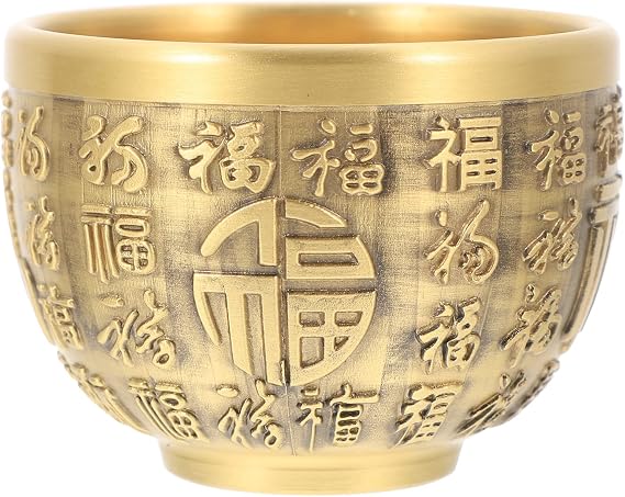 SEWACC Brass Money Bowl Retro Chinese Fortune Bowls Feng Shui Wealth Porsperity Figurine Treasure