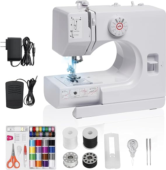 Electric Mini Beginner Sewing Machines, Built in Light,12 Stitches, Foot Pedal, 2 - Speeds, Portable 42 Pcs Sewing Kit, Reverse Stitch, Compact & Easy to Use for Adults, Kids, Home, Travel, DIY
