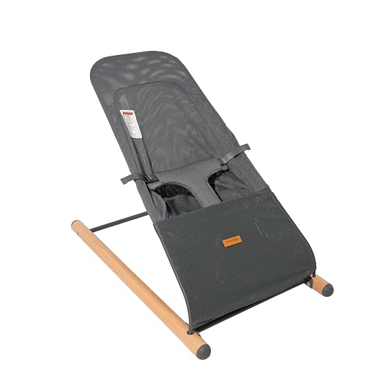 Childhome Evolux Baby Bouncer, Portable Baby Lounger with Natural Beechwood, Lightweight Baby Chair, Breathable Mesh Adapts to Baby's Body, Baby Essentials (Anthracite)