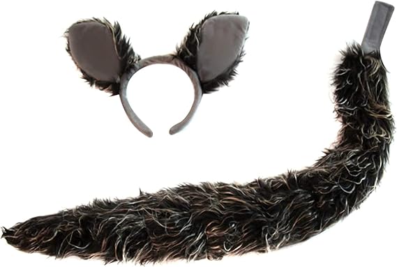 Wolf Ears & Tail Costume - Oversized Plush - Grey