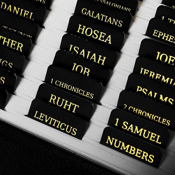 Gold Foil Bible Tabs - Laminated Large Print Index Labels, Books Tabs for Easy Bible Study,Black