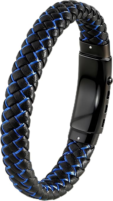 Mens Bracelet Gifts Jewelry Men Black Braided Leather with Stainless Steel Charm Ornaments Bracelets,Perfect for Wedding, Parties, and Everyday(Gold,Blue,Brown)