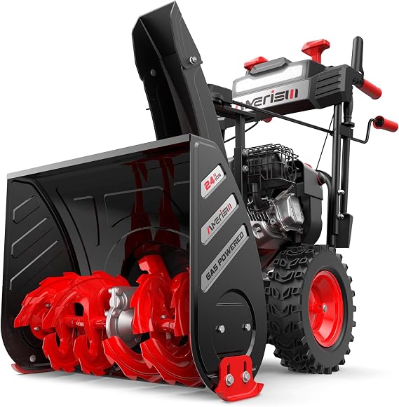 AMERISUN 24-Inch 212cc 2-Stage Self-Propelled Gas Snow Blower with Electric & Recoil Start, LED Light, 180 Rotating Chute, 13" Tires, Heavy-Duty Snow Thrower for Driveways & Sidewalks