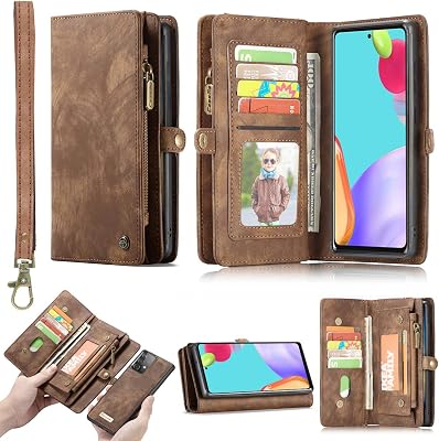 OnePlus 9 Detachable Wallet Zipper Leather Case 11 Card Slots Holder OnePlus 9 Flip Detachable Magnetic case Handle Wrist Strap Shockproof Pocket Handbag for Man Woman OnePlus 9, Brown