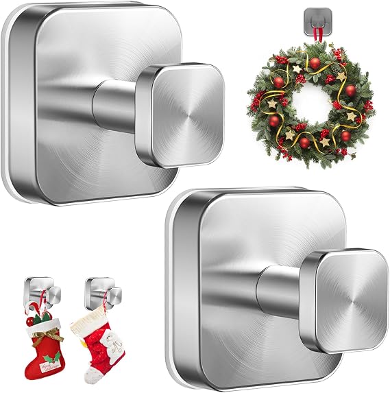 Suction Cup Hooks for Shower,No-Drill Removable Duty Shower Suction Cup Wreath Hooks for Bathroom wall, Glass, Windows,Mirrors Kitchen to Hang Towels,Robes,Coat, Loofah-Silver(2 Pack)