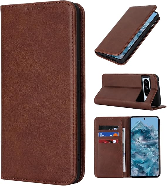 fit for Google Pixel 8 Pro Wallet Case,Premium PU Leather Flip Folio Case with Card Slot,Stand Holder,Magnetic Closure TPU Shockproof Interior Protective Case for Pixel 8 Pro,Brown