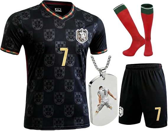 Kids Soccer Jersey Set | Uniform Kit with Shirt Shorts Socks #7 Necklace for Boys Girls,School Sports Training Match