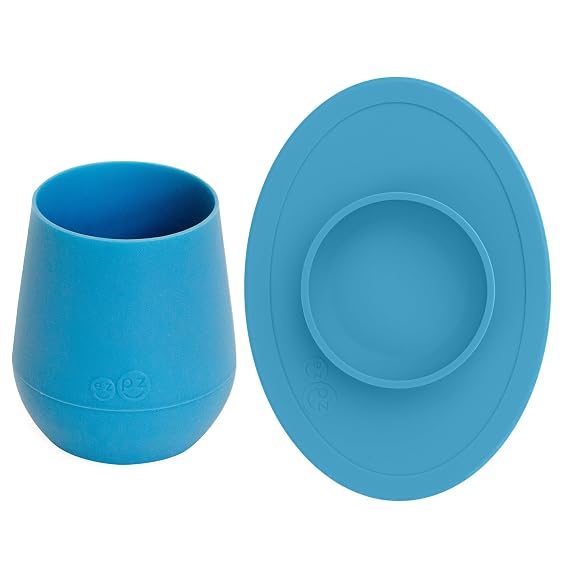 ezpz Tiny Cup (Blue) + Tiny Bowl (Blue) - baby essentials cup and bowl