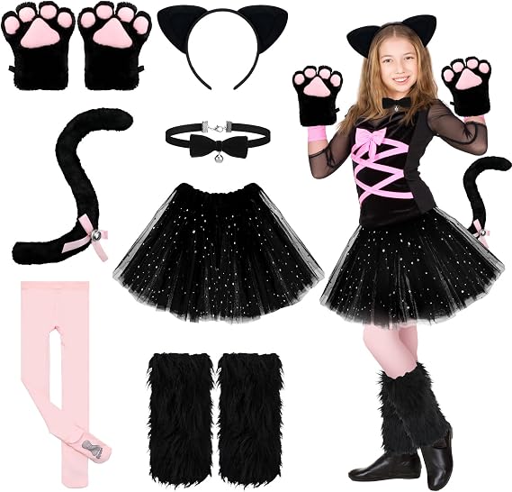 Haull 8 Pcs Halloween Cat Costume Accessories Girl Kid