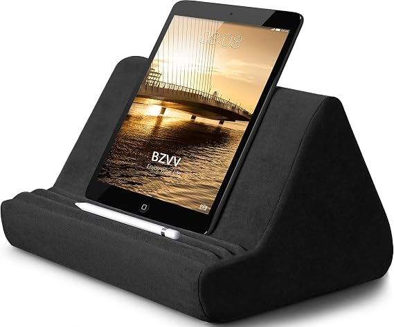 BZVV Tablet Pillow Stand with Pocket,Adjustable 3 Viewing Angle,Lazy Holder for Bed Sofa,Compatible with iPads Tablets eReaders Smartphones Books Magazines