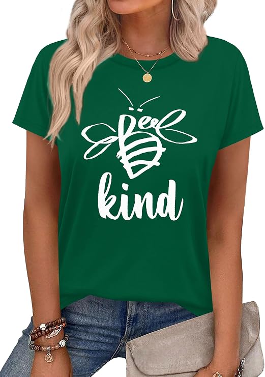 Dresswel Womens Be Kind Graphic Shirts Funny Summer Printed Short Sleeve | Casual Bee Pinted T-Shirt Cute Kindness Positive Tees Round Neck T Shirt for Wome Ladies Gift Crewneck Tops