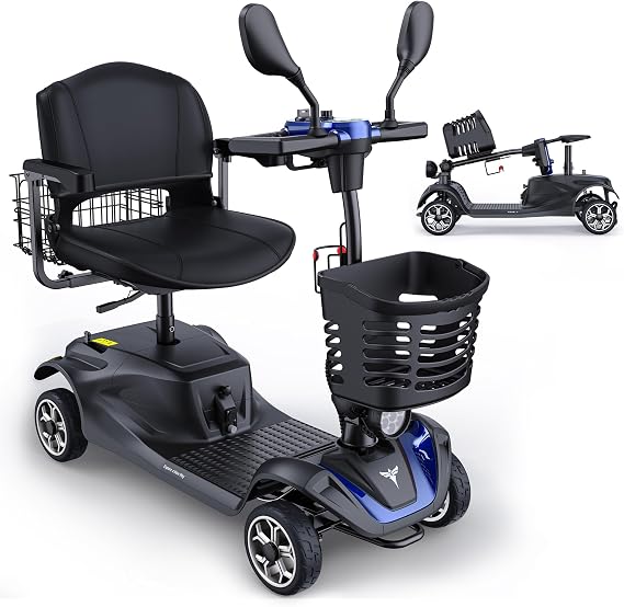 ENGWE 4 Wheel Powered Mobility Scooter, 330Lbs Load Elderly Dechtable Wheelchair Device with Max 12.4Miles, 0~5.6 MPH Adjustable Speed, Heavy Duty All Terrain Electric Scooter for Senior Short Travel
