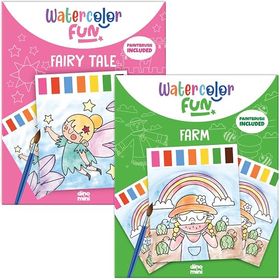DINO MINI Watercolor Fun Value Pack - 2 Paint with Water Kits for Toddlers - Water Painting for Toddlers - Travel Activities for Kids Ages 4-8 - Screen Free Birthday Gifts (Farm - Fairy Tale)