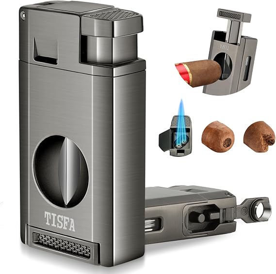 TISFA Torch Lighter with Cigar V Cutter, Hole Punch
