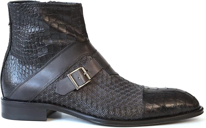 Jo Ghost 3526 Italian Black Croco/Moscato Lazer Cut Leather Boots with Buckle