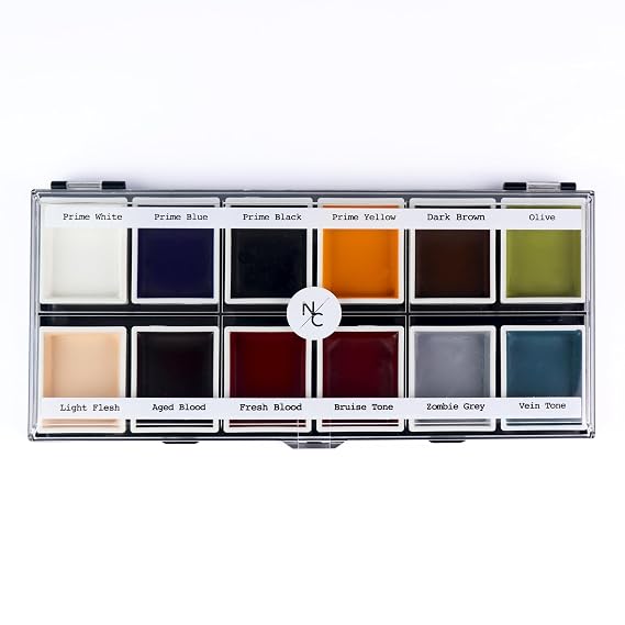 Narrative Cosmetics 12-Color Zombie Alcohol-Activated Palette, Professional Quick Drying Waterproof SFX Makeup for the Stage, Film, Halloween, Cosplay